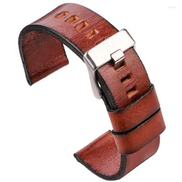 Titta på band dubbelsidig äkta läderband rand kvinnor män 22mm 24mm 26mm cowhide watchband bälte svart röd gul brun armbandwatch hel