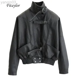 Fitaylor Harajuku Faux Leather Jacketバットウィングスリーブルーズバイカーコートカジュアル秋の女性PUアウトウェアパンクボンバージャケットl220801