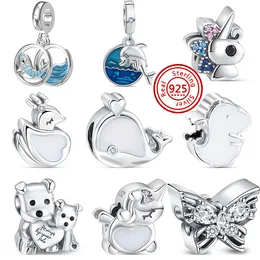 925 Charms in argento con perline Pandora Bracciale con ciondoli Balena Pinguino Delfino Cucciolo di dinosauro Simpatici charmes ciondoli Gioielli perline fai da te