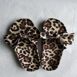 Woman Slippers Platform Dames Summer Fashion Mid Heel Wedges Leopard Print Slides Shoes Bow Decoration Women Shoes1