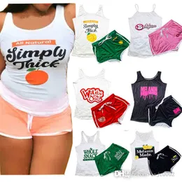 Plus Size S-5XL Women Tracksuits Designer Two Piece Pajamas Set Letter Printed Summer Sexy Suspenders Tops Shorts Outfits