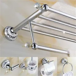 Nowy przylot mosiądzu zestawu do kąpieli Chrome Toolet Smurder Paper Holdertowel Barsoap Baskettowel Rack Sett T200425