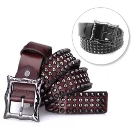 Belts Men Genuine Leather Belt Spike Rivet Studded Fashion Punk Hop Waistband Cowhide Unisex Jeans AccessoriesBelts