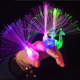 Färgglada lysande leksaker för barnflickor Peacock Finger LED Light-Up Rings Party Gadgets Intelligent Toy for Children