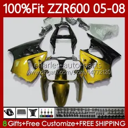 OEM Body Injection Mold For KAWASAKI NINJA ZZR600 Gold black 05-08 ZX ZZR-600 600 CC 05 06 07 08 Cowling 134No.220 100% Fit ZZR 600 600CC 2005 2006 2007 2008 Fairing Kit