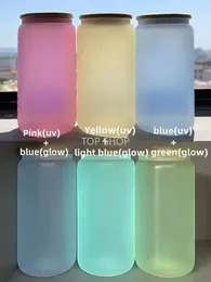 Hızlı Teslimat İki Fonksiyon 16 oz süblimasyon camı koyu cam UV renk değiştirebilir cam bardak bambu kapak ve saman ee ile içme camları