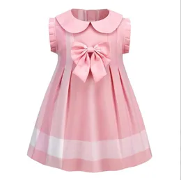 여자 아기 공주 드레스 여름 아이 턴 다운 칼라 드레스 바우 매듭 아이 핑크 짧은 소매 스커트 어린이 스커트 3-8 년