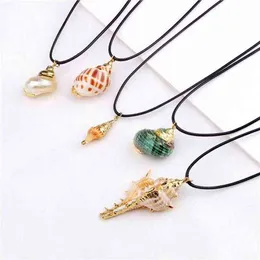 Conch Boho Sea Shell Necklace Hawaii Beach Summer Necklaces Wax Rope Chain Ocean Animal Seashell Pendant Jewelry For Women Cowrie 277r