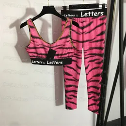 Pink Leopard Womens Tracksuits Black Summer Sports Yoga Outfits Vintage Skinny Vest Leggings Set Padded Jogging Running Tanks