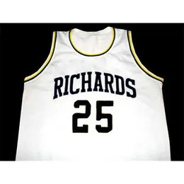 XFLSP #25 Dwyane Wade Richards 고등학교 농구 유니폼 화이트 레트로 클래식 남성 스티치 커스텀 번호 및 이름 유니폼