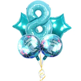 32" Round Mermaid Number Balloons Set for Kids with Pentagram Balloons Wedding Anniversary Birthday Party Decorations Supplies MJ0740