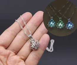 Pendant Necklaces Glowing In The Dark Moon Lotus Flower Shaped Pendant Necklace For Women Yoga Prayer Buddhism Jewelry GC945