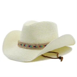Enkelt naturligt papper västerländsk cowboy hatt breda brim kvinnor män sommar strand strå hattar panama cowgirl jazz sol mössor