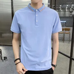 Men's Polos TFETTERS 2022 Summer Short Sleeve Shirt Men Casual Solid Color Turn-down Collar Slim Knitted