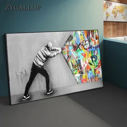 Behind the Curtain Graffiti Posters Print Canvas Painting Street Wall Art Pictures for Living Room Cuadros Modern Home Decor