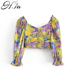 HSA Sexy Women Ruffles Summer Tops Tees Floral Slash Szyja Off Rame Casual Femme Blouse Shirt Floral Boho 210716