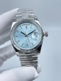 36 mm quadrante blu orologi da donna daydate movimento meccanico automatico 2813 lungo diamante ghiacciato cinturino in acciaio inossidabile orologio da polso da donna orologi da polso orologio da donna