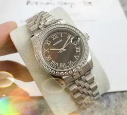 Popular pequeno anel de diamantes pretos prateados Mulheres romanas assistem 31mm de movimento automático mecânico 904l Aço inoxidável Aço de vento auto-vento OROLOGIO DI LUSSO GUESS