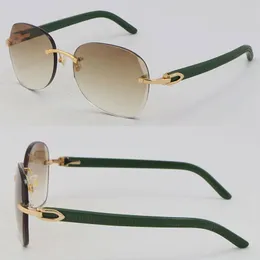 New Green Plank Arms Sunglasses Mens Metal Rimless Beach Sun glasses Man 18K Gold Fashion Large Round Adumbral Outdoor Design Classical Model Male and Female Frame