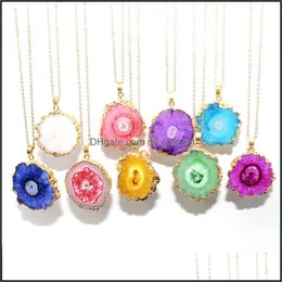 Pendanthalsband Colorf Crystal Flower Stone Sliced ​​Necklace Gold Plated Pendants for Women Mem Mjfashion Dro Dhbgy