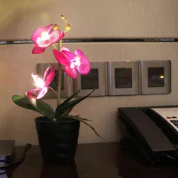 3 batería LED Flor de orquídea iluminada Bonsai con 2 * pote de batería AA, altura de 25 cm 3 flores de orquídea con brotes 9 colores disponibles H220423