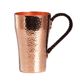 Mugs Handcrafted Pure Copper Beer Milk Mug Weave Handle Thickened Water Moscow Mule 400 Ml Cup Dessert Cafe Drinkware Couple GiftsMugs