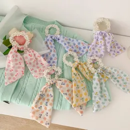 Kadınlar Bowknot Elastik Scrunchie Şerit Güzel Saç Kravat At kuyruğu Tutucu Saç Bantları Moda İnci Saç Aksesuarları