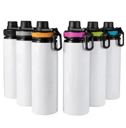 DIY Sublimation Blanks White Water Bottle Mug Cups Singer Layer Aluminum Tumblers Drinking Cup With Lids 5 Colors 600ml 20oz B0722