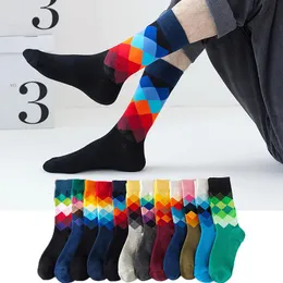 Strumpor hosierande män/kvinnor bomull rolig lycklig fin stycke diamantmönster argyle tube geometric party klänning kammade strumporsocks