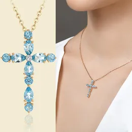 Pendant Necklaces Utimtree Arrival 2022 Cross Charm Necklace With Clear Zircon Elements Crystals Pendants Women's Stone Gold JewelryPend