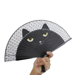 Chat chinois dessin animé japon Style soie main pliante Fans fête faveur populaire belle Kitty ventilateur de poche femmes filles montrer Fans