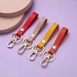 Keychains POB Key Holder Handmade Genuine Leather Sliver Ring Lanyard Keychain Jewelry Chain Accessories Miri22