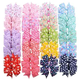 20 color printed Daisy sunflower dots rib band fishtail bow baby hairpin children headdress