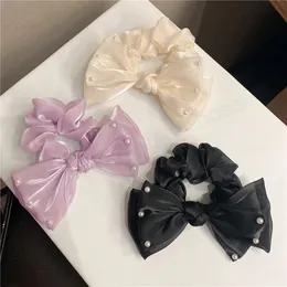 Koreanska stil huvud rep kvinnor hår tillbehör mode stor bowknot pärla hårband femme söt soli d färg hästsvans hållare