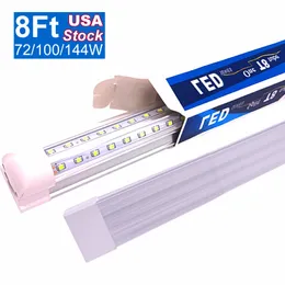 8ft LED-butiksljus för garage Hardwired LED-lampor Ljusrör Fixtur för verkstad Super Ljus Vit V Formluorescerande Clear Cover Linkbar Oemled