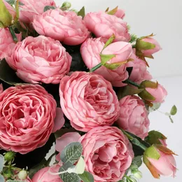Dekorativa blommor kransar stora huvuden brud gåva parti romantisk konstgjord blomma rosbukett 4 liten knopp vardagsrum bord mittpieces a