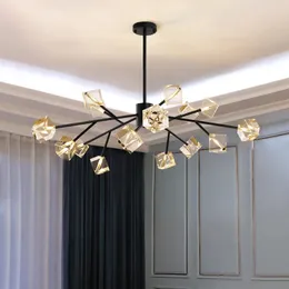 Moderne schwarze Kronleuchterlampen für Wohnzimmer, luxuriöse Kristallleuchte, kreatives Design, Esszimmer, Schlafzimmer, LED-Molekularlampe
