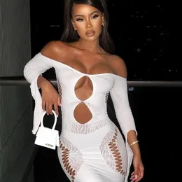 Sexy Hollow Out Long Elice Bandage Платье Женское летняя модная уличная одежда кружевные клубные платья 226014