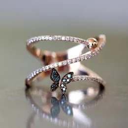 Wedding Rings Cute Female Small Butterfly Aniaml Ring 18KT Rose Gold Engagement Vintage Band For WomenWedding