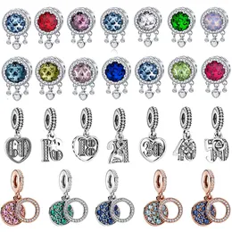 925 Sterling Srebrny Dangle Charm cyfrowe okrągłe wisiorek koraliki koraliki Fit Pandora Charms Bransoletka DIY Akcesoria biżuterii