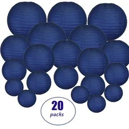 20 PCS 6 "12" Navy Blue Paper Lantern الصينية اليابانية Round Lampion لحفل حفل الزفاف فانوس الورق البابي Decor Decor 220527