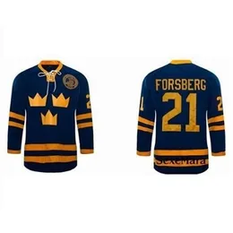 C26 Nik1 Пользовательские мужчины Молодежные женщины Nik1 Tage Hot # 21 Peter Forsberg Jersey Team Sweden Hockey Jersey Size S-5XL или пользовательское имя или номер