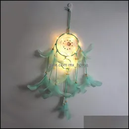 LED Işık Dream Catcher İki Yüzük Tüy Dreamcatcher Rüzgar Zil Dekoratif Duvar Asma Mticolor 12ms J2 Drop Teslimat 2021 Hediye Setleri Hediye