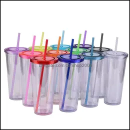 Tumblers Drinkware Kitchen Dining Bar Home Garden LL 24oz Transparent Cups Plastic Drinking Juice Cup With Lip and St DHF3L