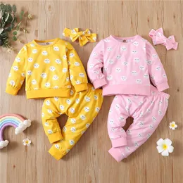 مجموعات الملابس 0-24M Baby Girls 3pcs مجموعة الملابس مجموعة السحابة المطبوعة بنطال السراويل الرأس infnat girl pink صفراء الربيع Fall Outfitclo