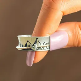 Anelli a fascia di ispirazione personalizzata di moda vintage Anello di decompressione girevole a forma di cuore amante della montagna per gioielli da dito da donna