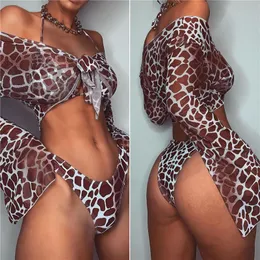 Women's Swimwear FlowerDance Women Sexy Bathing Suits Bikini Three-piece Suit Sun Protection Swimming For Leopard Print