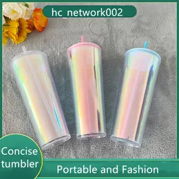 Nova venda quente 3 cores 24oz 710ml Tumblers plases inseredas de plástico de camada dupla com laser de plástico com palha portátil e sólida DHL LEO