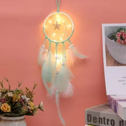 Wiatrowe pióra pióra lampy sznurkowe Jimes Dream DIY Natural Wall Net Stars Wising DreamCatcher Decor Cwflb