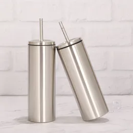 New 20oz slimming tumbler cup double stainless steel straw straight cup lid steels sublimation straights body cups mug wholesale